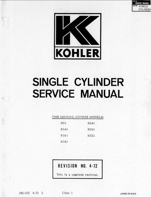 Kohler k321 Service Repair Manual