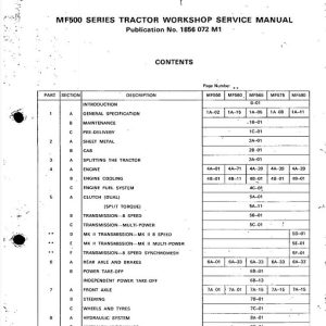 Massey Ferguson Mf500 Series Tractor Workshop Manual