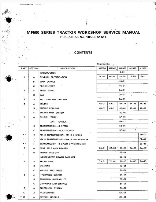 Massey Ferguson Mf500 Series Tractor Workshop Manual