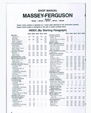 Massey Ferguson Mf255 Mf265 Mf270 Mf275 Mf290 Tractor Shop Manual