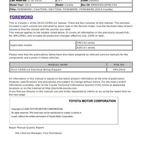 2009-2010 Toyota Corolla Service Manual