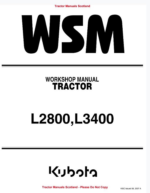 Kubota L2800 L3400 Tractor Workshop Manual
