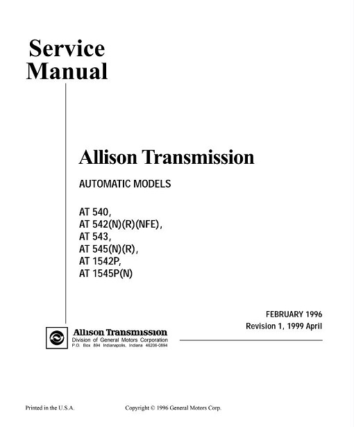Allison Transmission AT 540,AT 545,AT 1542P Service Manual