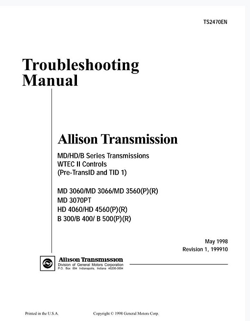 Allison Transmission MD 3060 Series Troubleshooting Manual