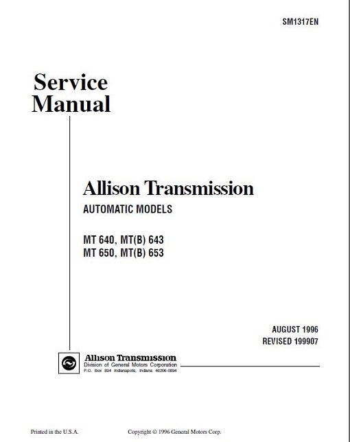 Allison Transmission MT 640 643 650 653 Service Manual