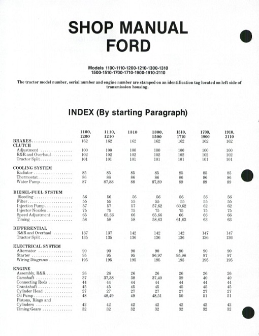 Ford Tractor 1100-2110 Service Shop Manual