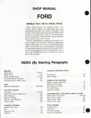 Ford Tractor TW-5, TW-15, TW-25, TW-35 Service Shop Manual
