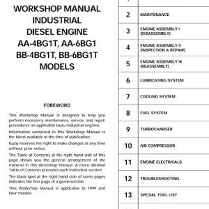 Isuzu AA-4BG1T AA-6BG1 BB-4BG1T BB-6BG1T Engine Service Repair Manual