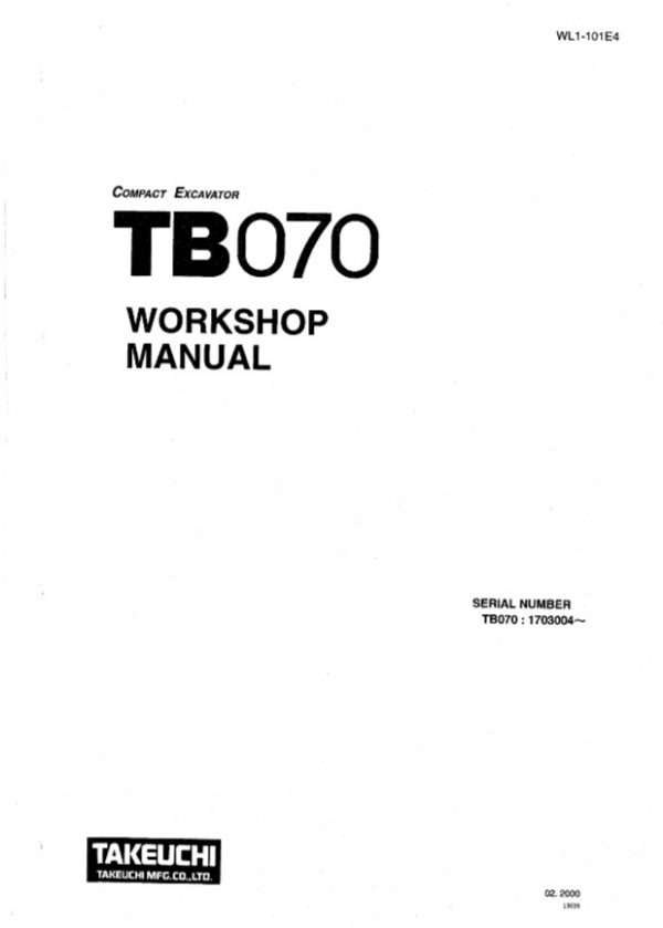 Takeuchi TB070 Compact Excavator Service Manual