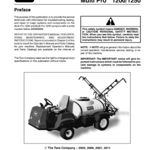 Toro Multi Pro 1200 1250 Sprayer Service Repair Manual