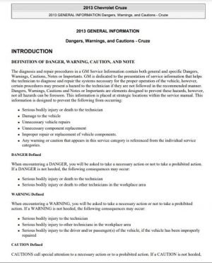 2012-2013 Chevrolet Cruze Service Repair Manual