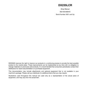 Deawoo Doosan DX235LCR Track Excavator Shop Manual