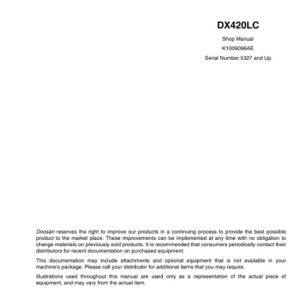 Doosan Daewoo DX420LC Hydraulic Excavator Shop Manual