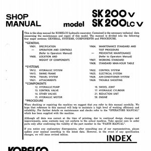 Kobelco SK200V SK200LC V Excavator Shop Manual