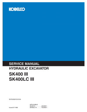 Kobelco SK400-III, SK400LC-III Excavator Service Manual