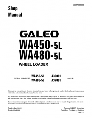 Komatsu WA450-5L, WA480-5L Galeo Wheel Loader Service Manual