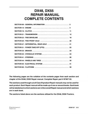 Case IH DX48, DX55 Tractors Service Repair Manual