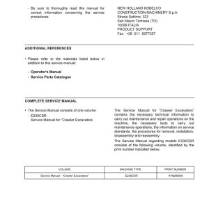 New Holland E230CSR Crawler Excavator Service Manual