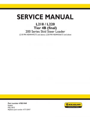New Holland L218, L220 Tier 4B Skid Steer Loader Service Manual