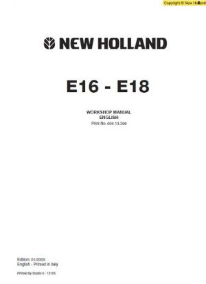 New Holland E16 ,E18 Excavators Service Manual