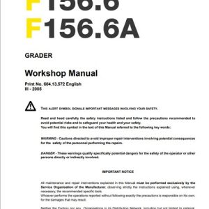 New Holland F156.6 F156.6A Grader Service Manual