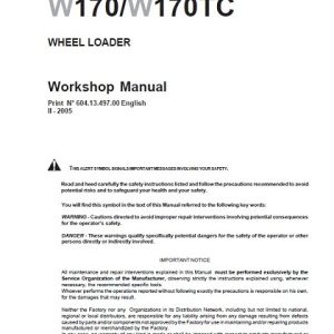New Holland W170,W170TC Wheel Loaders Service Manual