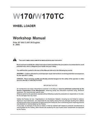New Holland W170,W170TC Wheel Loaders Service Manual