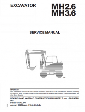 New Holland MH2.6 & MH3.6 Excavators Service Manual