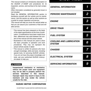 2002-2007 Suzuki Lt-a500f Atv Service Manual