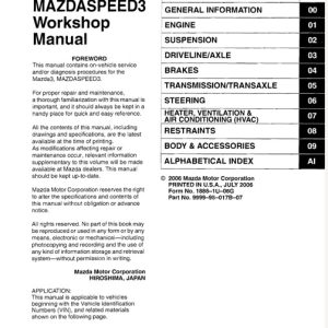 2007 Mazda3 Mazdaspeed3 Service Manual