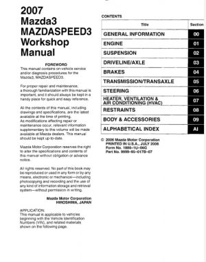 2007 Mazda3 Mazdaspeed3 Service Manual