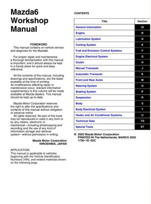 2006 Mazda Mazdaspeed 6 Service Manual