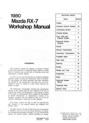 1980 Mazda Rx7 Rx-7 Workshop Service Manual
