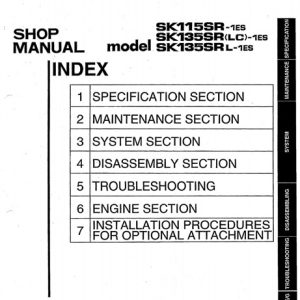 Kobelco Sk115sr-1es, Sk135sr-1es, Sk135srlc-1es, Sk135srl-1es Hydraulic Excavator Shop Manual