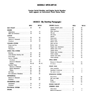 Massey Ferguson Mf25 Mf130 Tractor Shop Manual