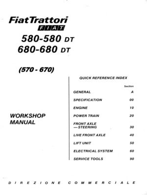 Fiat Trattori 570 580 580DT 670 680 680DT Tractor Workshop Manual