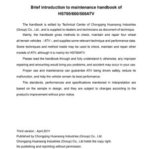 Hisun 500-700 ATV Maintenance Service Manual