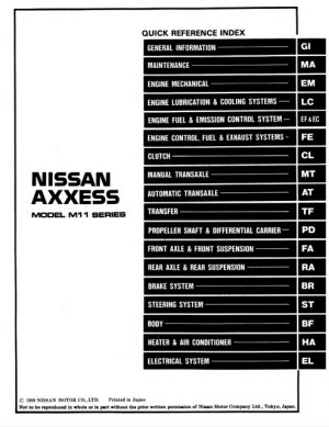 1990 Nissan Axxess M11 Series Service Manual