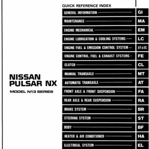 1989 Nissan Pulsar Nx N13 Series Service Manual