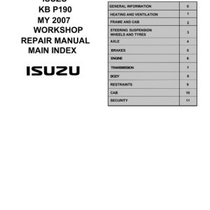 2007 ISUZU KB P190 Workshop Service Manual