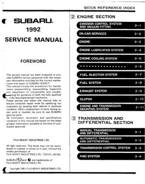 1992 Subaru Legacy Ej22 Service Manual
