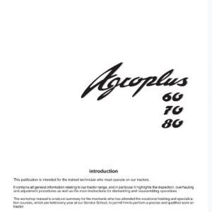 Deutz Fahr Agroplus 60, 70, 80 Tractor Service Manual