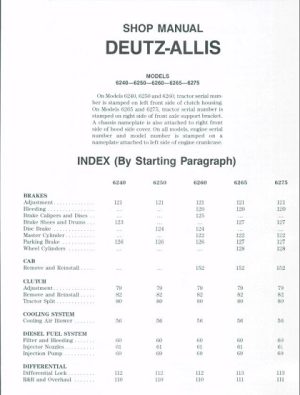 Deutz-Allis 6240, 6250, 6260, 6265, 6275 Shop Service Manual