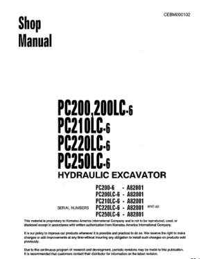 Komatsu Pc200-6 Pc200lc-6 Pc210lc-6 Pc220lc-6 Pc250lc-6 Hydraulic Excavator Shop Manual