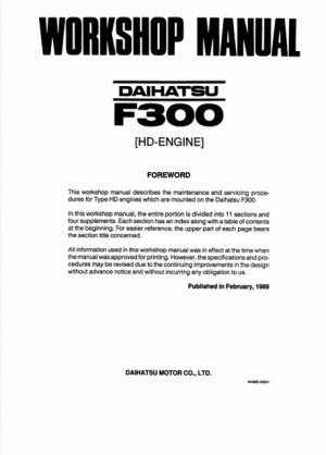 1987-1992 Daihatsu F300 (feroza, Rocky) Service Manual