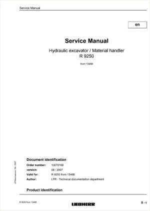 Liebherr R9250 Hydraulic Excavator Service Manual