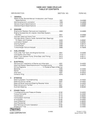 Case 1085B, 1086B Excavator Service Repair Manual