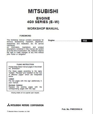 Mitsubishi 4G9 Series Engine Workshop Manual