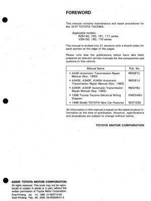 Toyota Tacoma 1995-2000 Service Manual