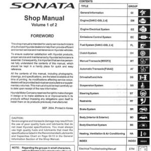 Hyundai Sonata 2005 Service Shop Manual